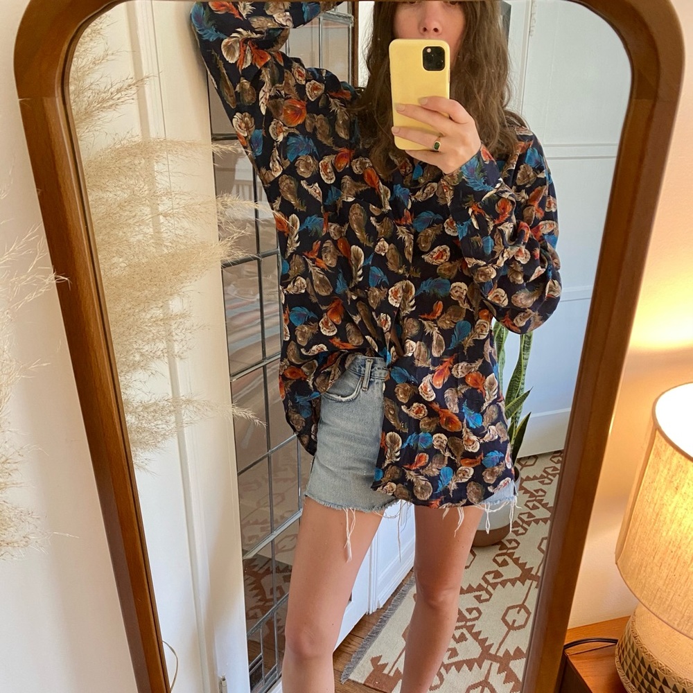 Oversized Button Down with Feathers